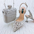 Ladies' party sandals high heels thin heel 6-8cm with matching diamond bag, rubber sole, PU inner, sizes 38-43
