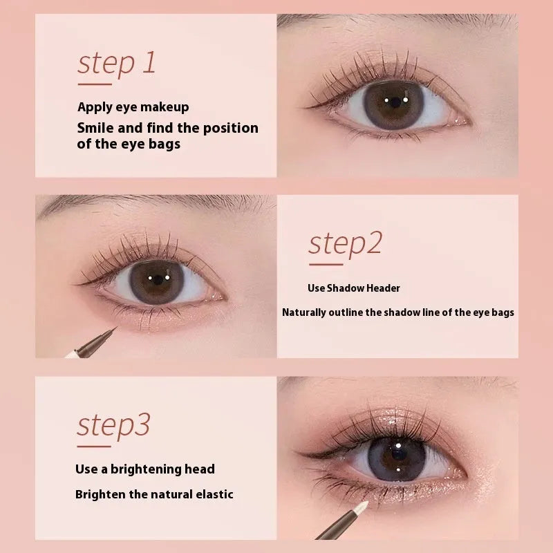 Stereoscopic star eyes double-headed silkworm pen eyeliner in pearlescent floating platinum and born nude apricot colours
