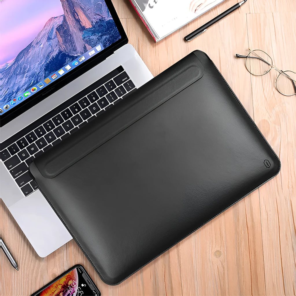 PU leather notebook liner protective case in dark blue with soft handle and hook-and-loop closure, size for 13.3 inch laptop