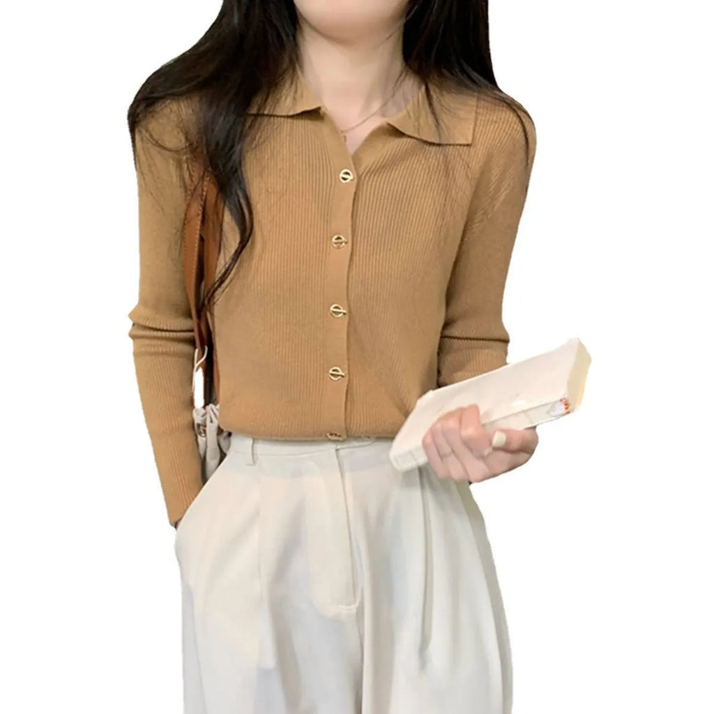 Gentle long-sleeved viscose knitted cardigan top in loose free size