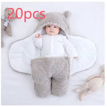 Baby quilted sleeping bag wrapper in cotton blend fabric showing colour options: white, red, grey, light blue, pink, khaki.