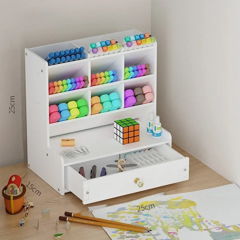 Square plastic pen holder storage box with oblique insertion compartments for writing instruments