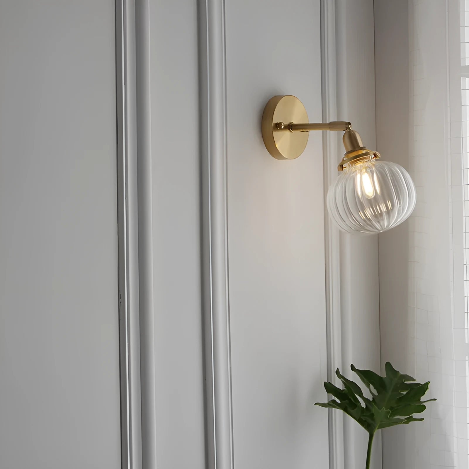 Pumpkin-shaped glass wall lamp for living room or bedroom accent lighting