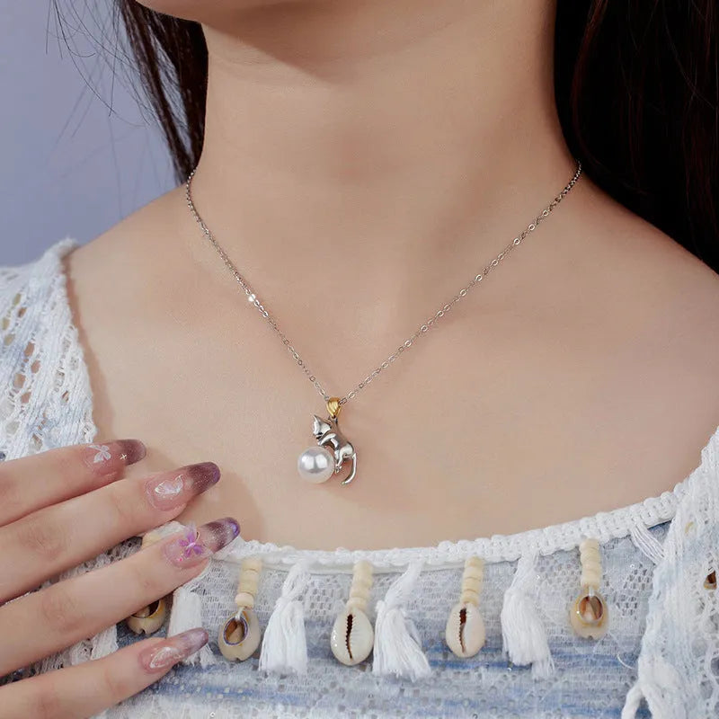 925 sterling silver clavicle chain with cat pendant charm jewellery