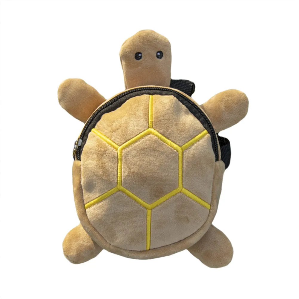 Brown turtle-shaped velvet dog backpack harness with metal zipper and 20x18cm dimensions
