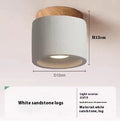 Cement Japanese-style ceiling lamp with log accents, White Sandstone finish, for corridor or restaurant