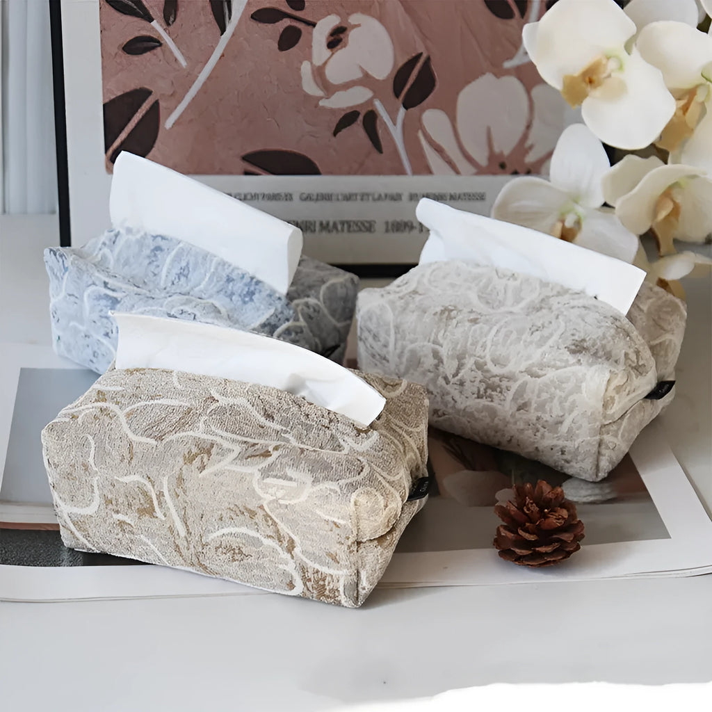 Chinese pastoral style cotton fabric tissue box cover in beige, blue or brown rose patterns