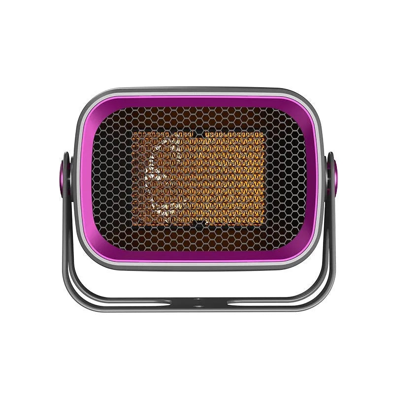 Compact white PTC ceramic desktop heater with oscillation function and push-button controls.