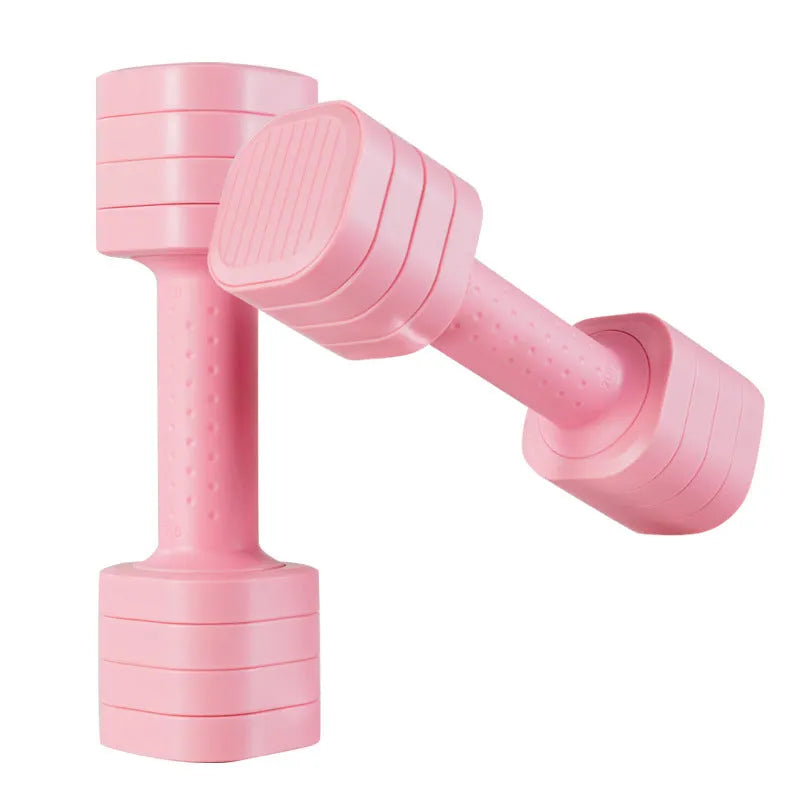 Detachable adjustable weight dumbbell set in pink, blue, black and purple colours for women's home fitness