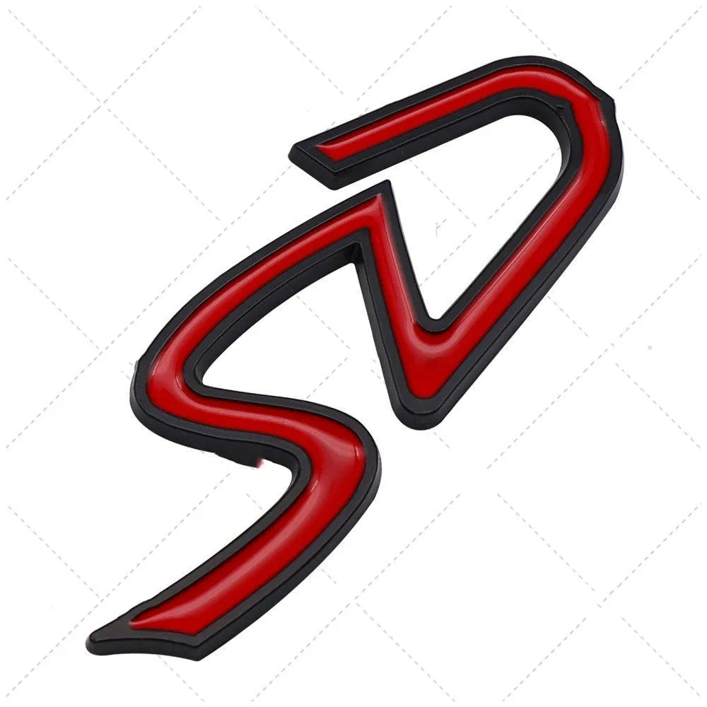 Metal SD logo car bumper sticker in red and silver colour scheme measuring 7.7cm wide