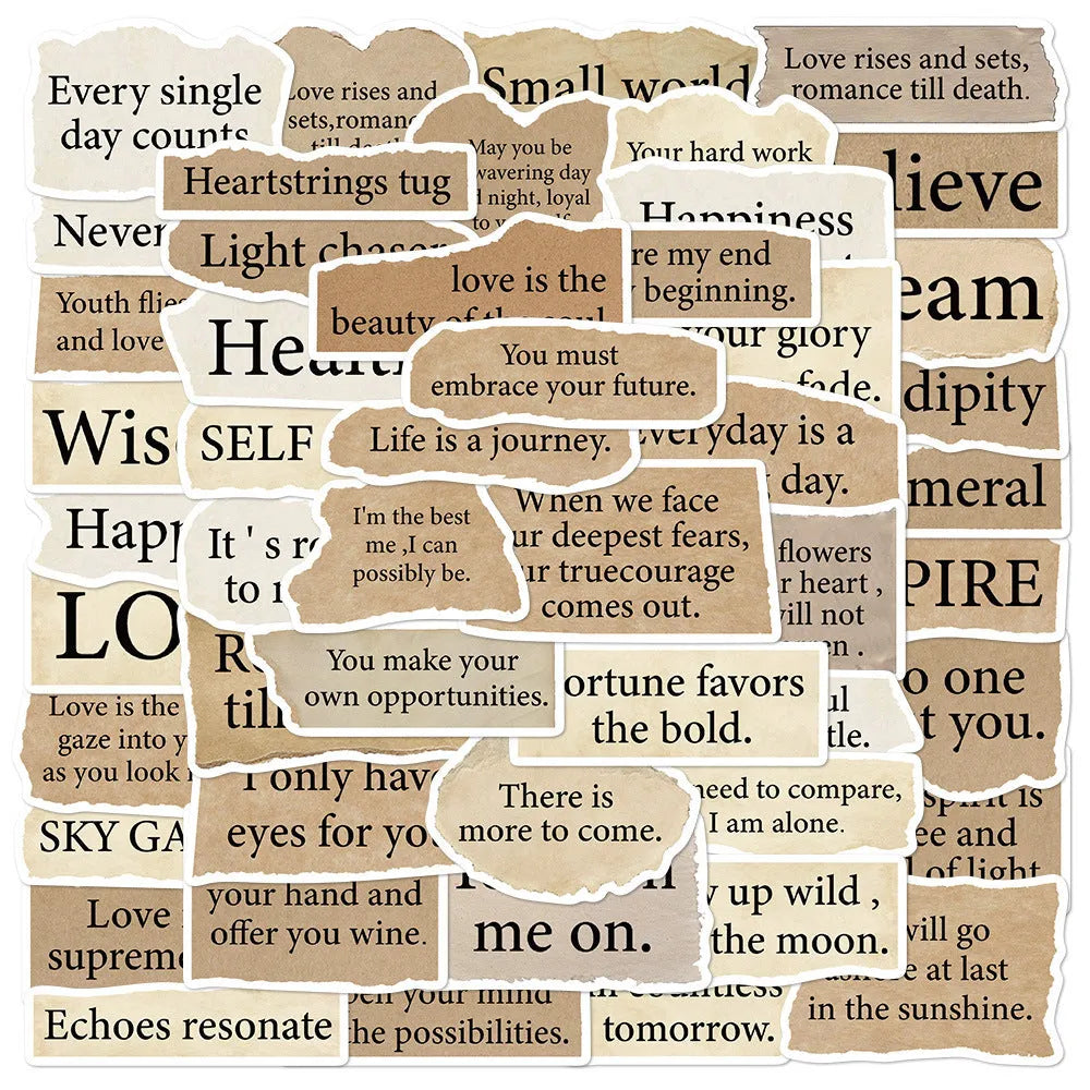 25-piece tear English design PVC laptop stickers in matte and glossy finishes