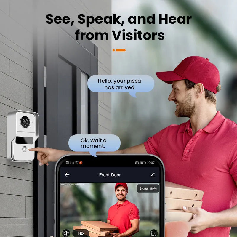 10-inch wireless video intercom doorbell system with outdoor camera unit and indoor colour display