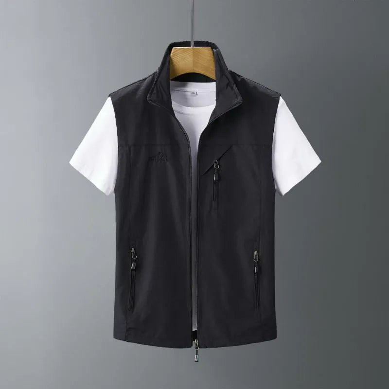 Men's hooded rabbit fur vest waistcoat coat in slim fit shown in army green colour.