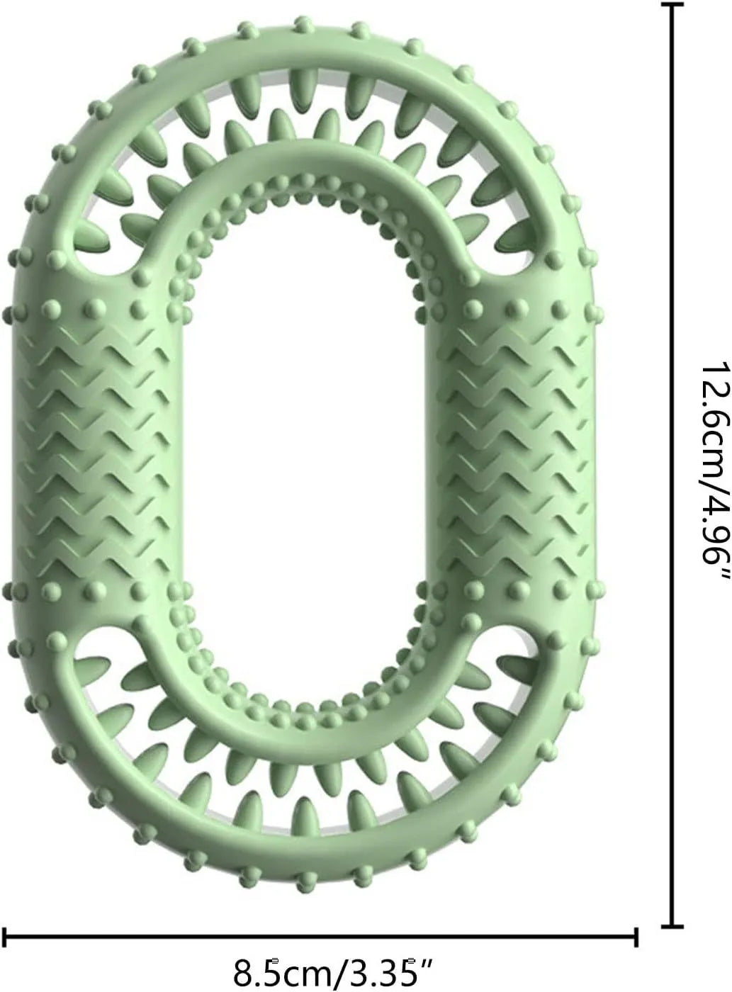 Blue green pink resistant O-ring dog chewing toy for aggressive chewers measuring 12.5cm