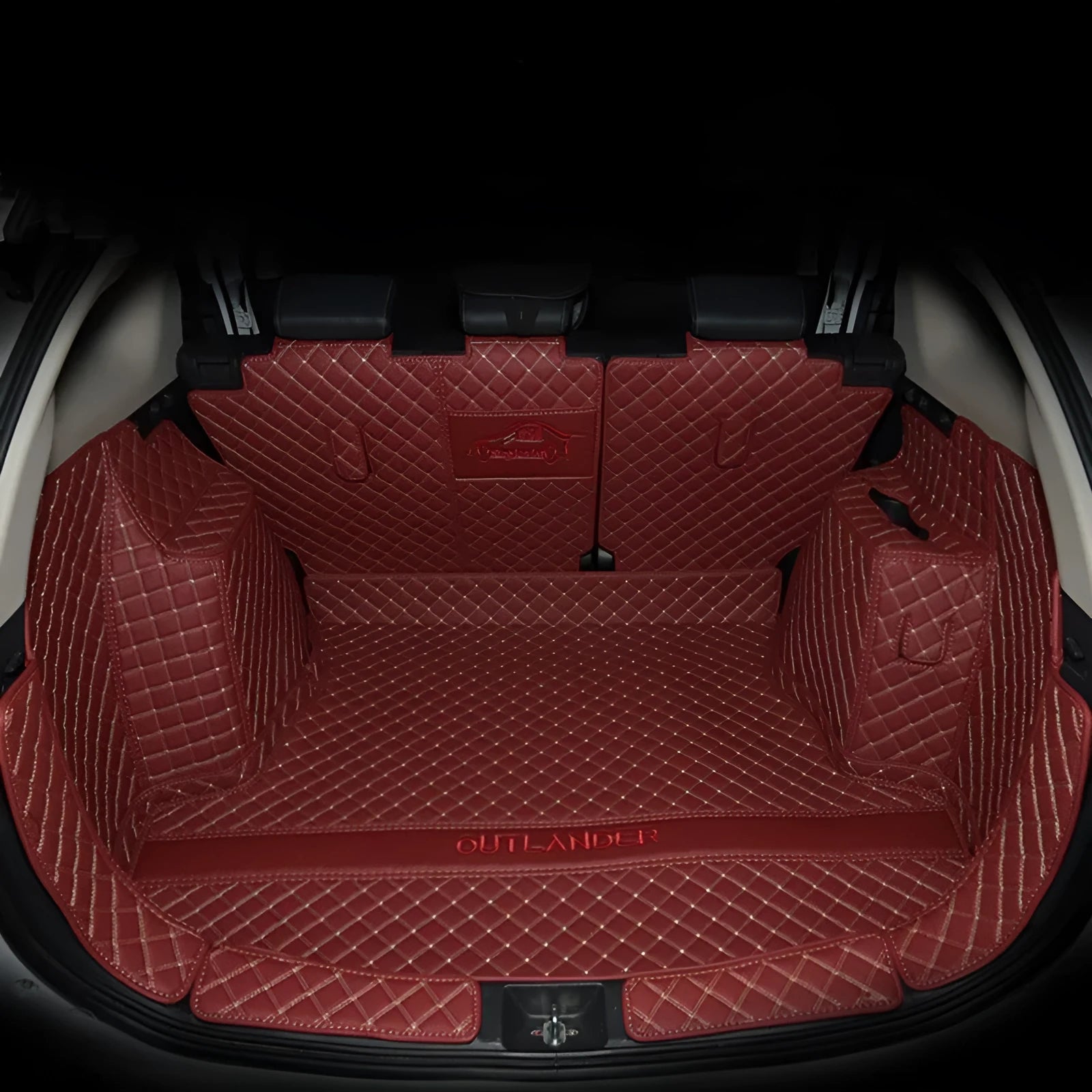 Custom 3D boot liner for Mitsubishi Outlander with raised edges, shown in a two-tone colour.