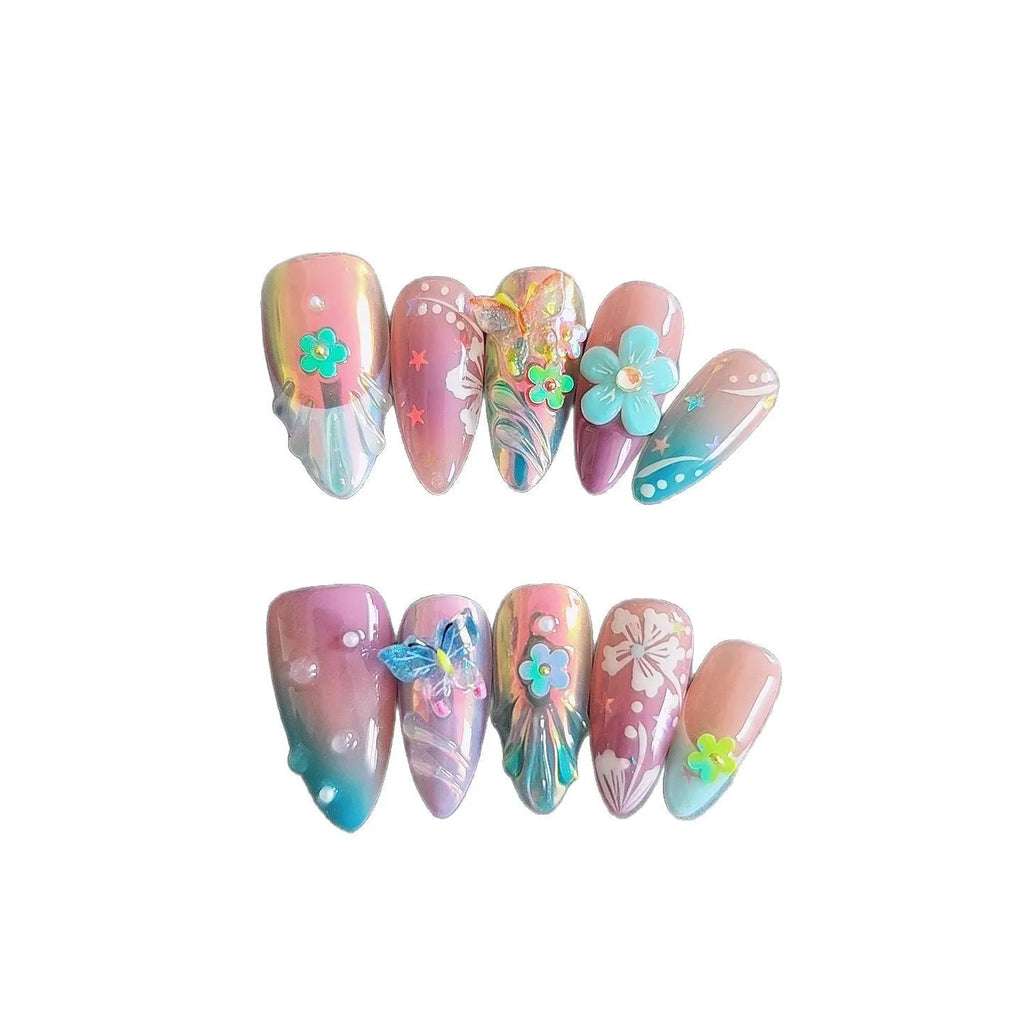 Handmade flower and butterfly nail art sculptures with embossed patterns for manicure decoration
