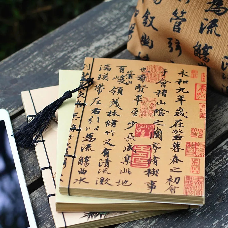 A5 antique wire-bound notebook with retro painting design on white cowhide cover