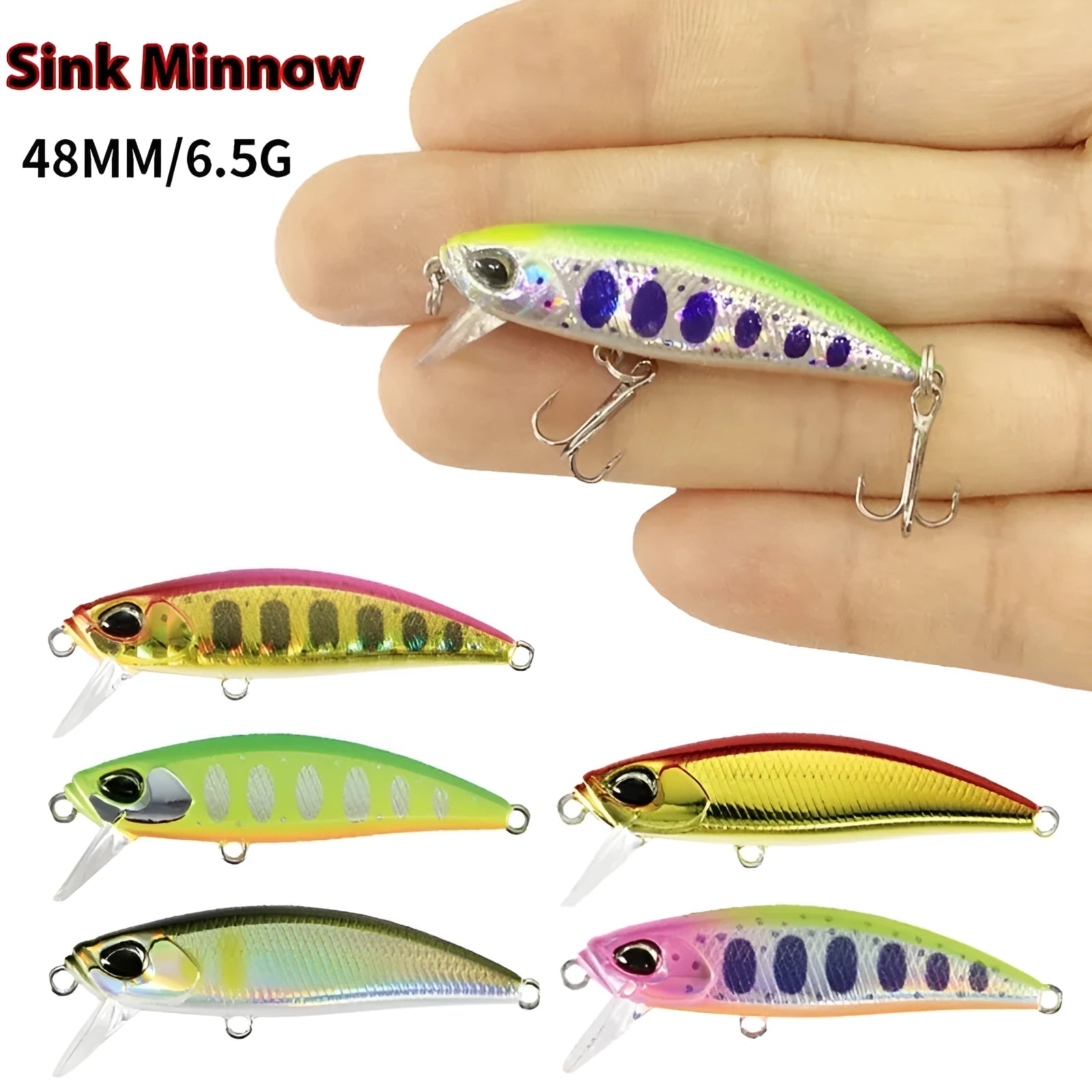 48mm soft plastic Mino fishing lure for snakehead and mandarin fish, showing colour options