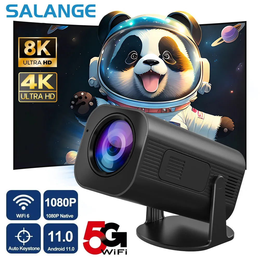 Black or white portable mini projector with remote control and power cord on plain background