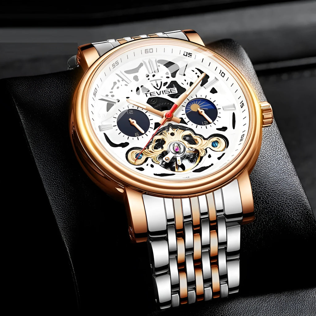 Men's tourbillon mechanical watch with luminous hands and waterproof casual design