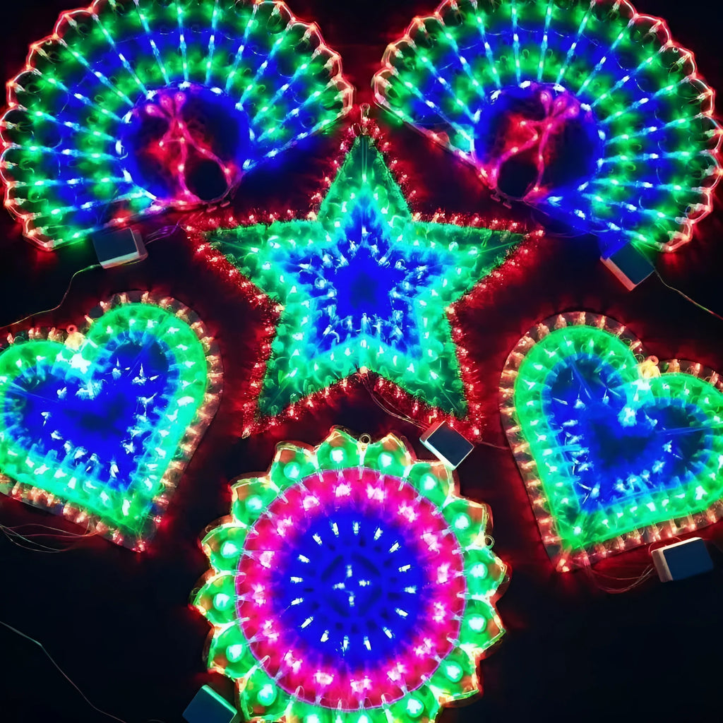 Christmas outdoor decorative string lights with peacock, love heart, sunflower and star shapes