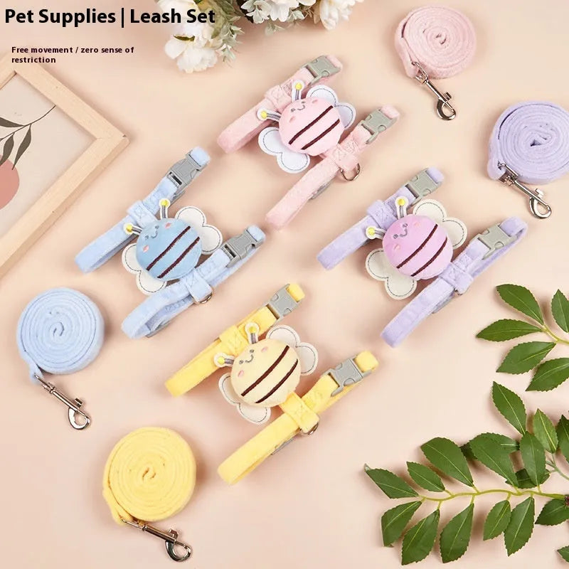 Bee-shaped adjustable cat harness and leash set in pink, yellow, or blue colours