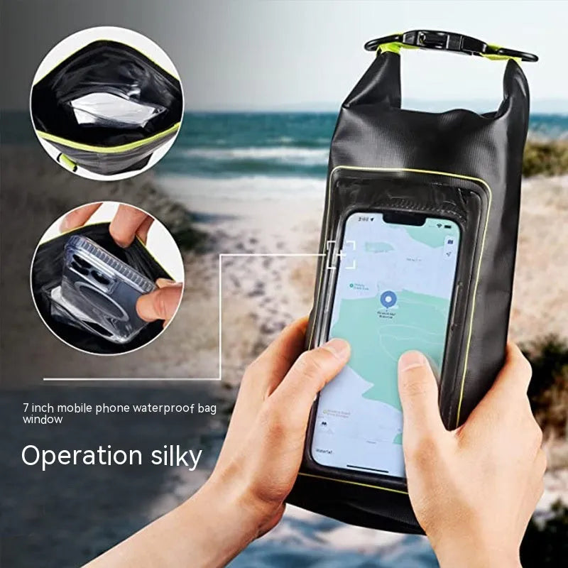 PVC waterproof dry bag in Army Green colour with crossbody strap for swimming and outdoor use