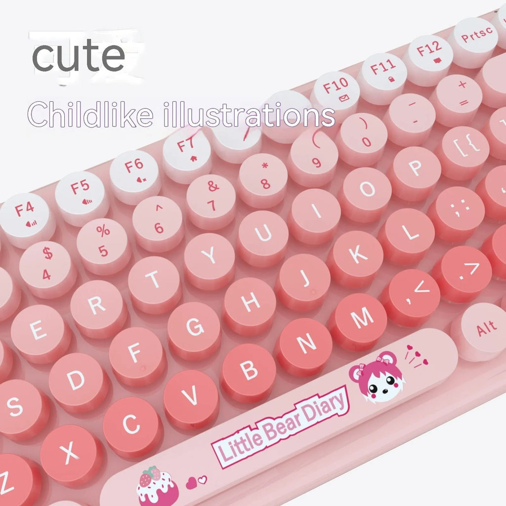 Candy Pink wireless keyboard and mouse set on a desk with USB receiver