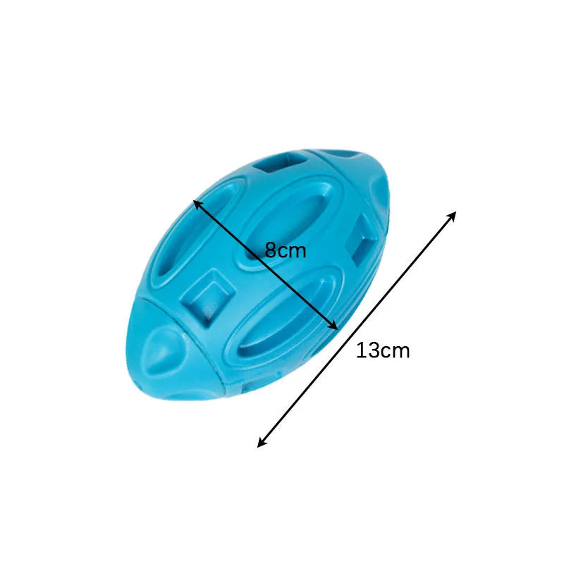 Blue, green, and orange natural rubber squeaky dog chew ball for medium and large breeds