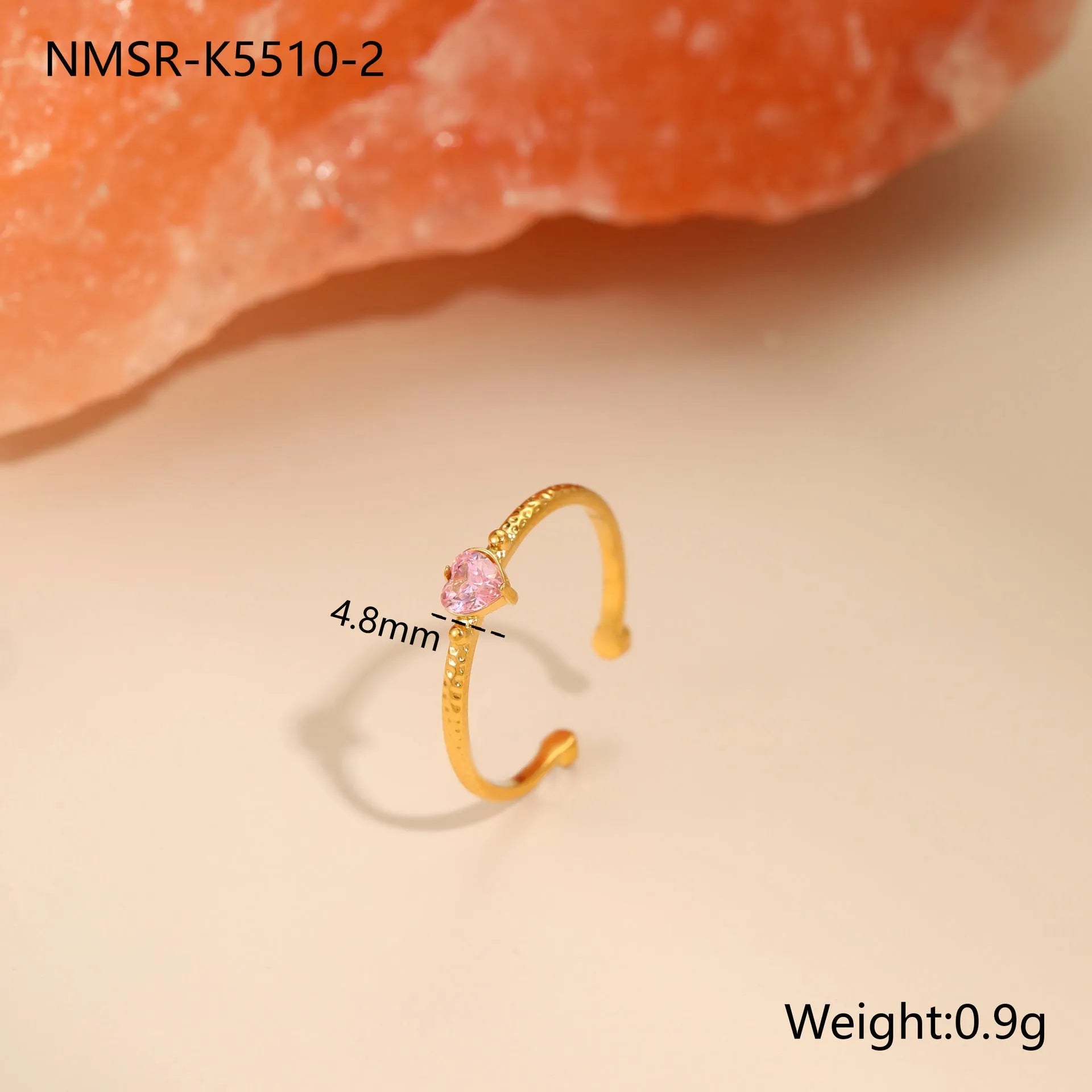 Open ended geometric stainless steel ring with a coloured zircon love heart inlay.