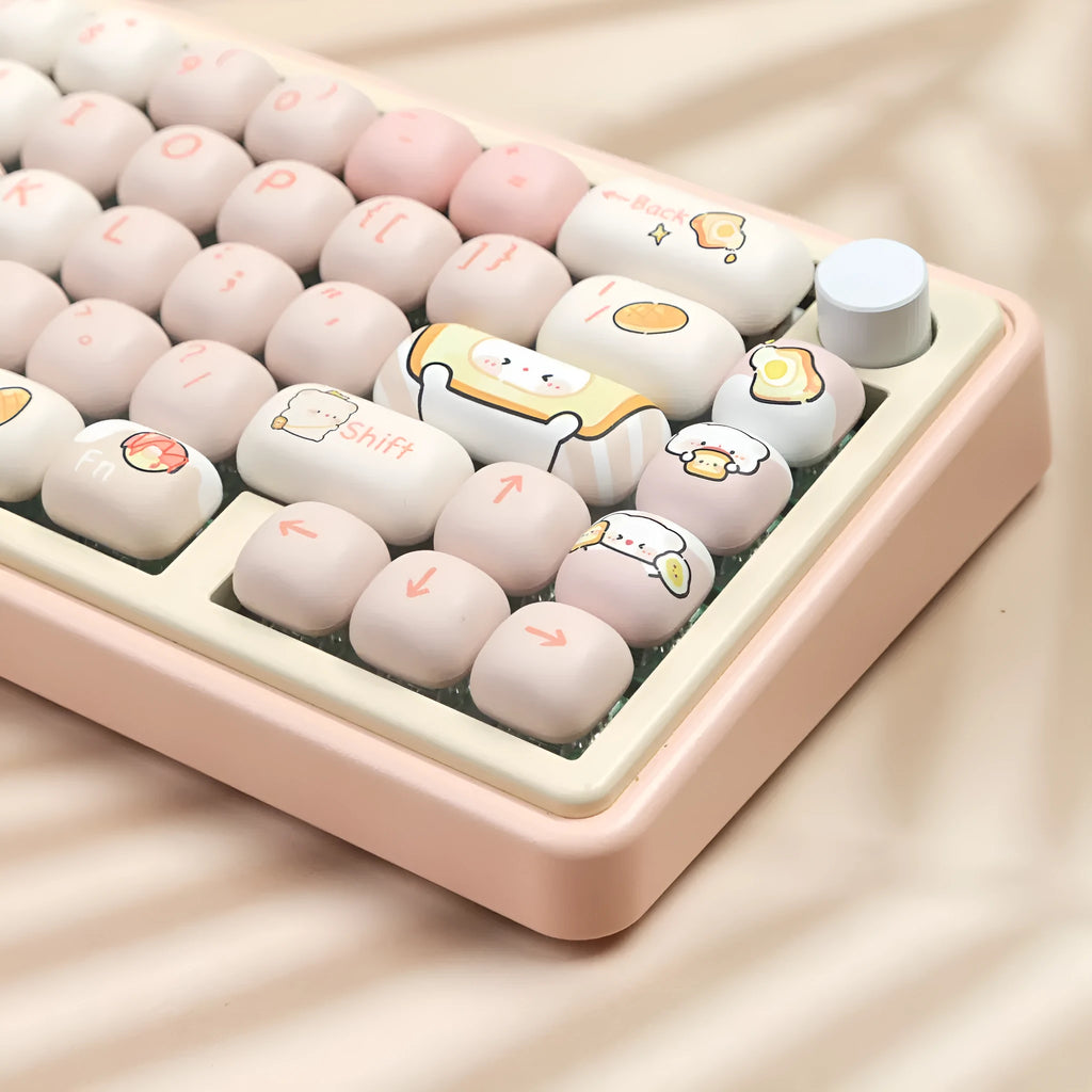 MOG Steamed Bread PBT key cap full set with Bread Bear thermal sublimation designs for mechanical keyboards