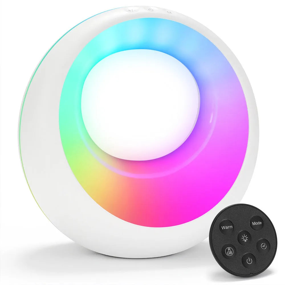 Creative Touch small RGB colour-changing desk night lamp with remote control on a wooden surface.