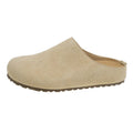 Soft flat slip-on slippers in apricot colour with square toe and microfibre upper.