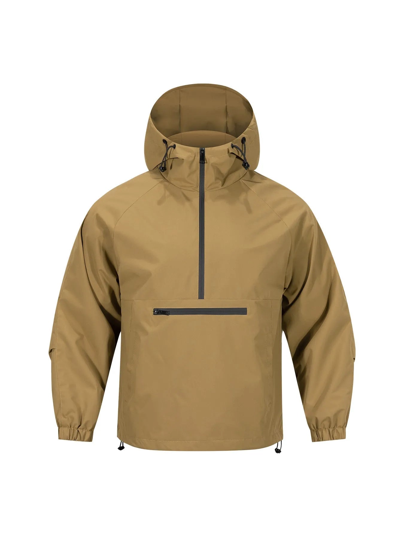 Men's light grey corduroy half-zip hooded sweater jacket with rabbit fur blend fabric in loose Korean-style fit