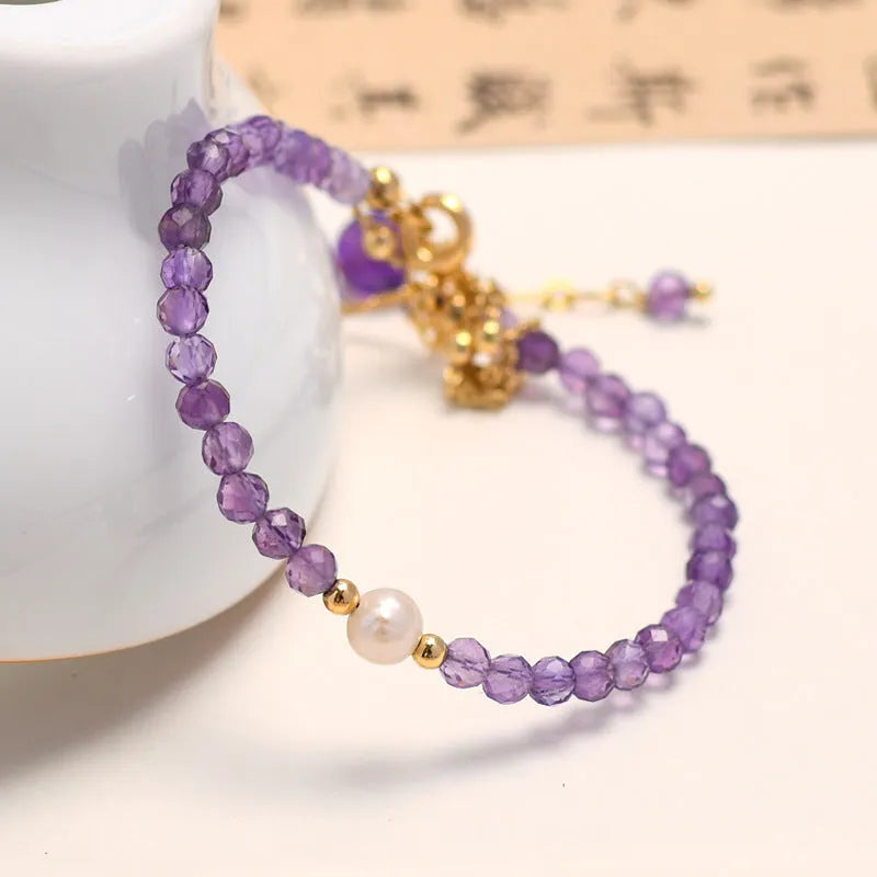 Purple amethyst crystal bracelet with diamond-shaped stones in Chinese style design for women