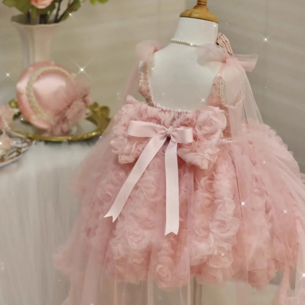 Rose princess dress made of polyester for girls, available in 90cm to 150cm height sizes