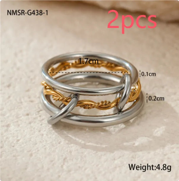 Stacked colour matching stainless steel ring with 18K gold plating for women in free size