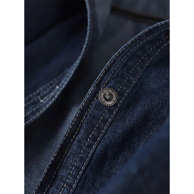 Long sleeve solid colour hooded denim top with large pocket in light blue front view