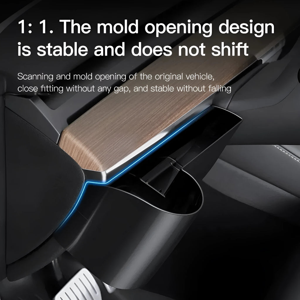 Black plastic water cup holder for Tesla Model 3 and Model Y centre console
