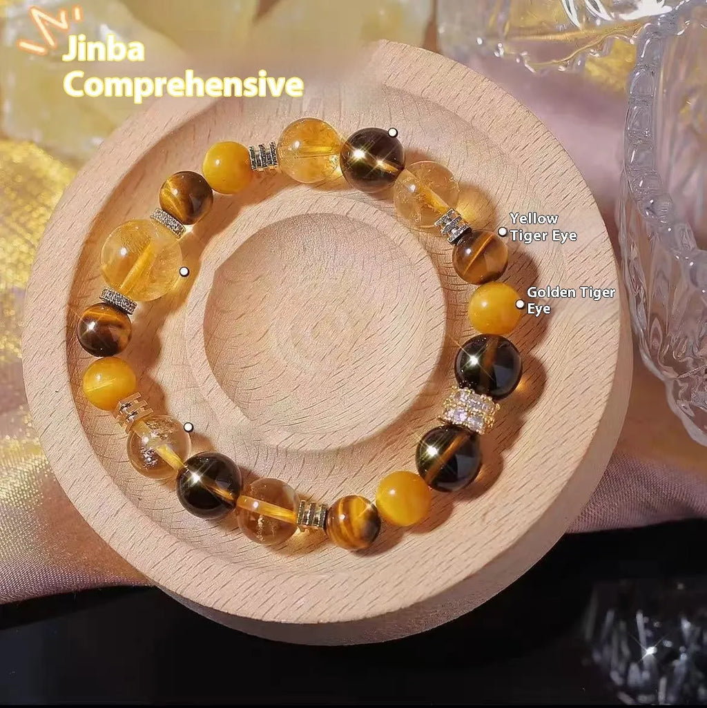 Yellow artificial crystal beaded bracelet with 10mm tower-shaped beads on wrist