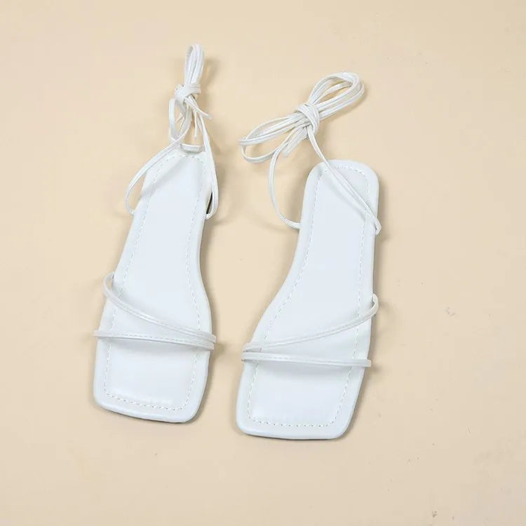 Women's ankle ring bandage flat sandals with front lace-up in three colour options