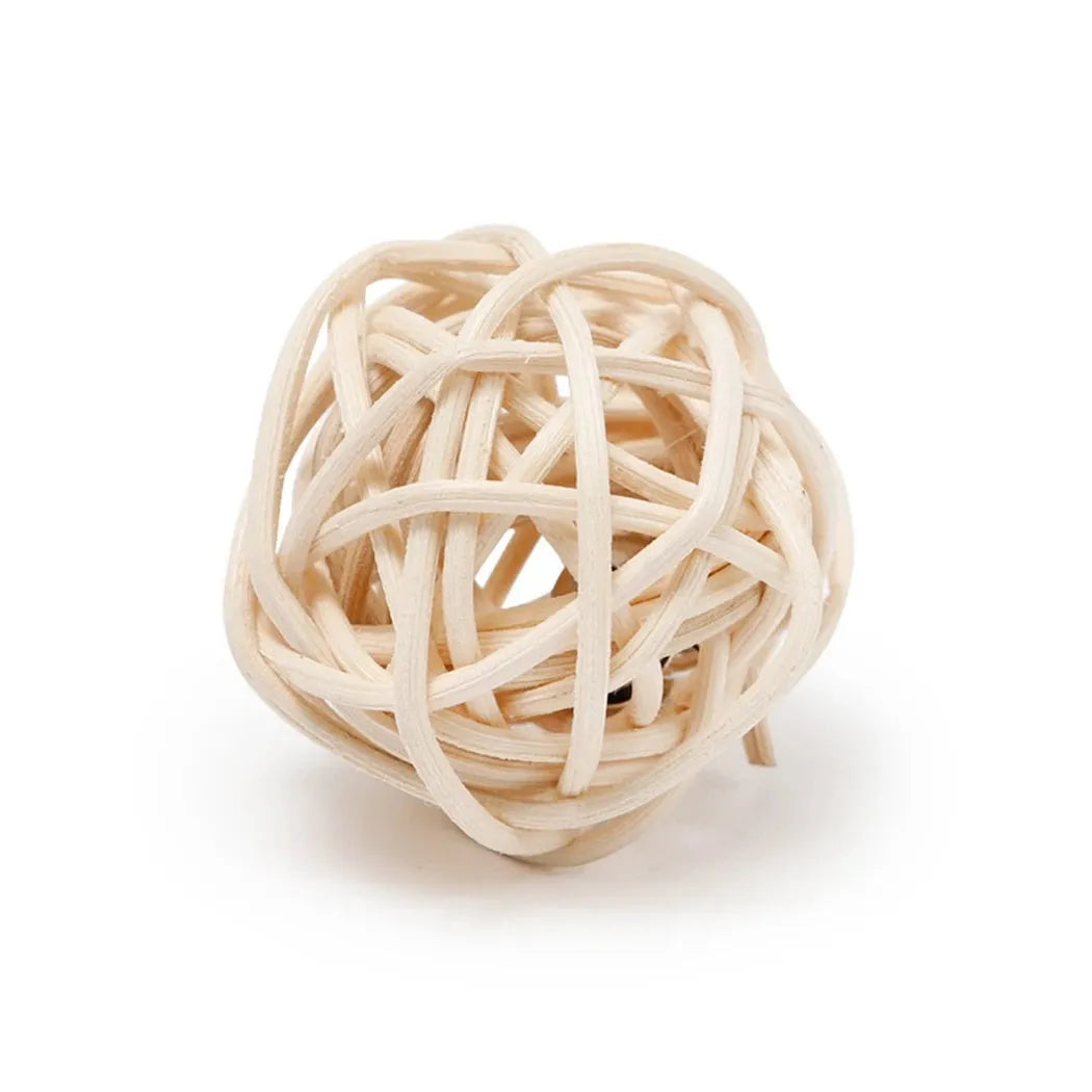 Primary colour rattan ball and faux feather ball cat toys for interactive pet play