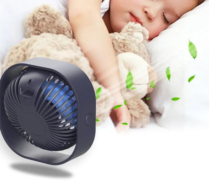 USB charging portable desk fan with plastic blades and rotary switch in blue colour option