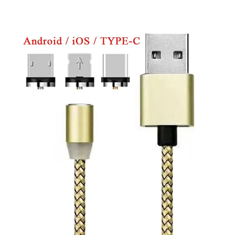 1 metre cotton braided magnetic charging cable with LED light and aluminium connectors
