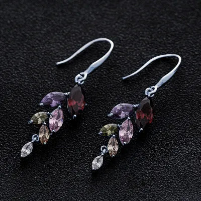 Fashion leaf earrings with zircon accents in rose gold white colour option on copper alloy base