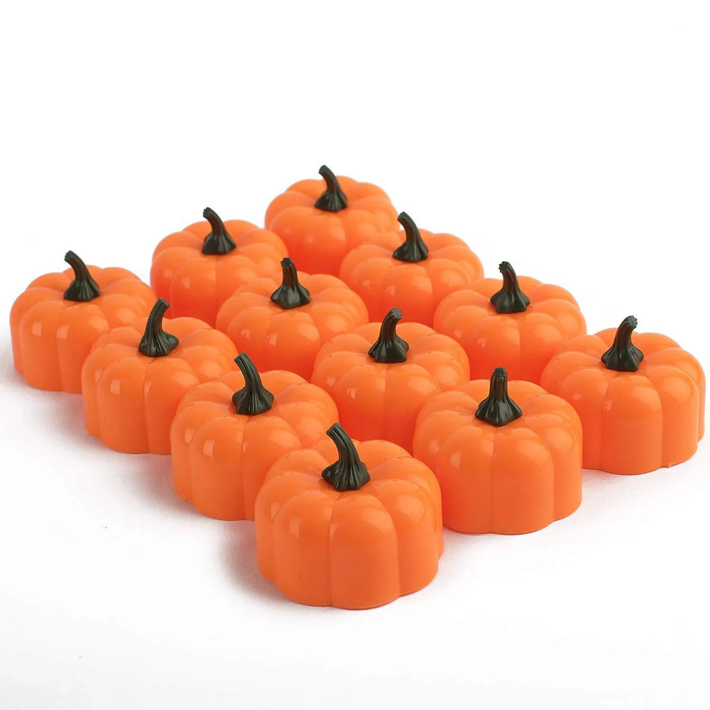 Yellow LED pumpkin light 4.9 cm Christmas decoration electronic candle 12-pack on table