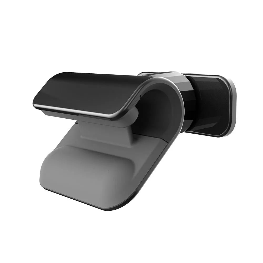 Black universal car phone holder with 360-degree rotation head mounted on a car air vent