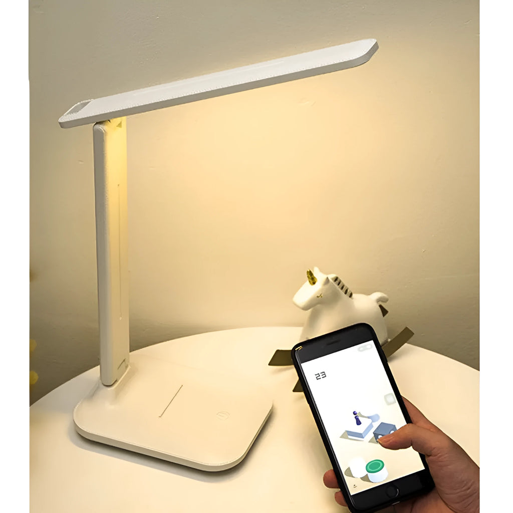 White plastic bedside lamp with touch dimming controls for children's bedroom eye protection lighting
