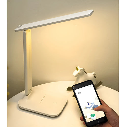 White plastic bedside lamp with touch dimming controls for children's bedroom eye protection lighting