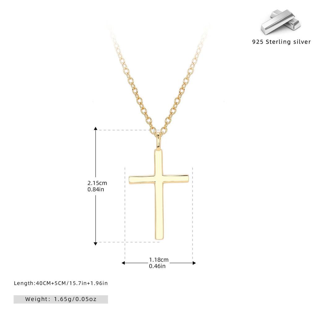 S925 sterling silver cross pendant necklace with O-shaped chain in gold plating
